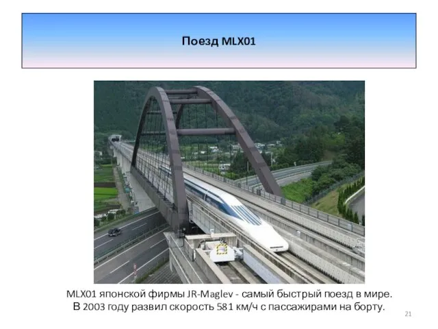 MLX01 японской фирмы JR-Maglev - самый быстрый поезд в мире.