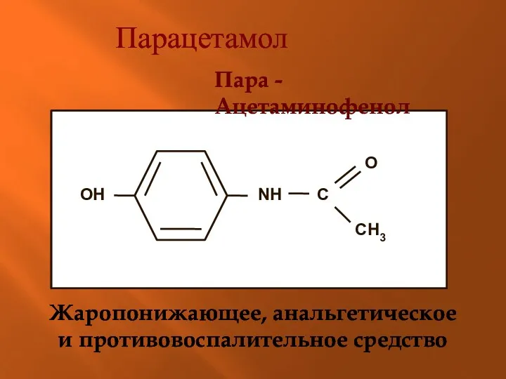 Парацетамол Пара - Ацетаминофенол Жаропонижающее, анальгетическое и противовоспалительное средство