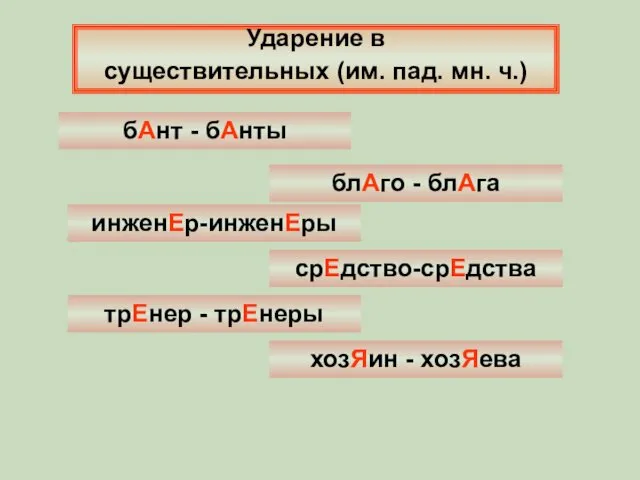 Ударение в существительных (им. пад. мн. ч.) блАго - блАга