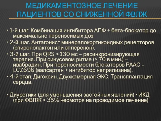 МЕДИКАМЕНТОЗНОЕ ЛЕЧЕНИЕ ПАЦИЕНТОВ СО СНИЖЕННОЙ ФВЛЖ • 1-й шаг. Комбинация