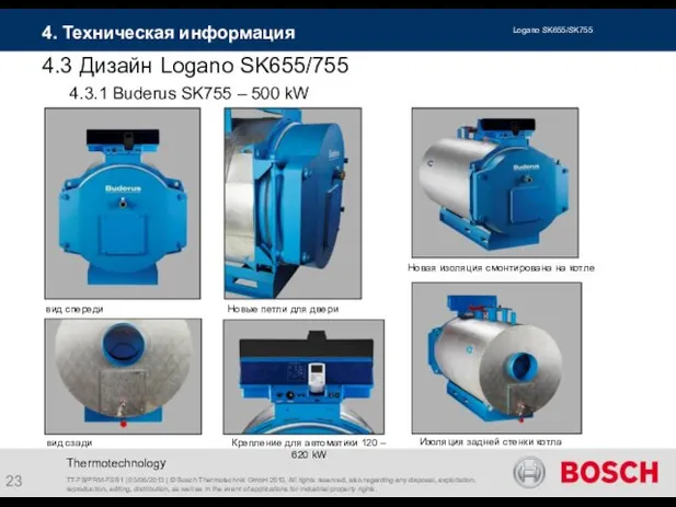 Thermotechnology 4.3 Дизайн Logano SK655/755 вид спереди 4. Техническая информация