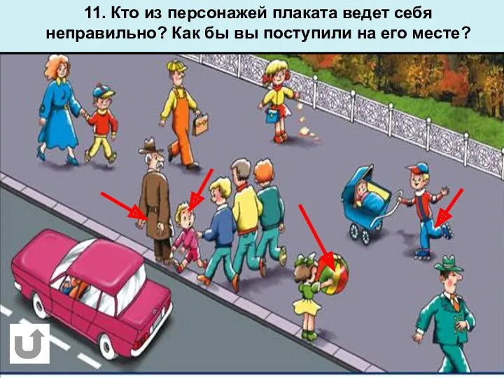 11. Кто из персонажей плаката ведет себя неправильно? Как бы вы поступили на его месте?