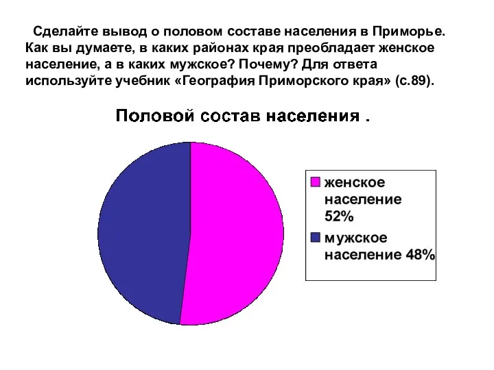 Сделайте вывод о половом составе населения в Приморье. Как вы думаете, в каких