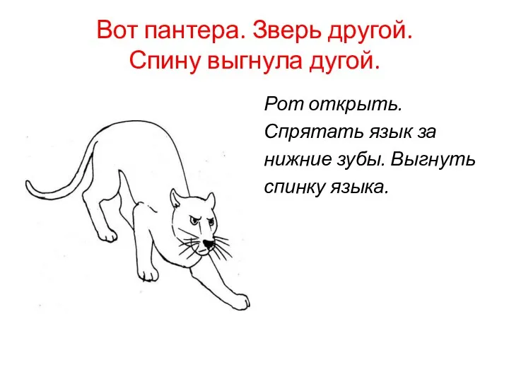 Вот пантера. Зверь другой. Спину выгнула дугой. Рот открыть. Спрятать