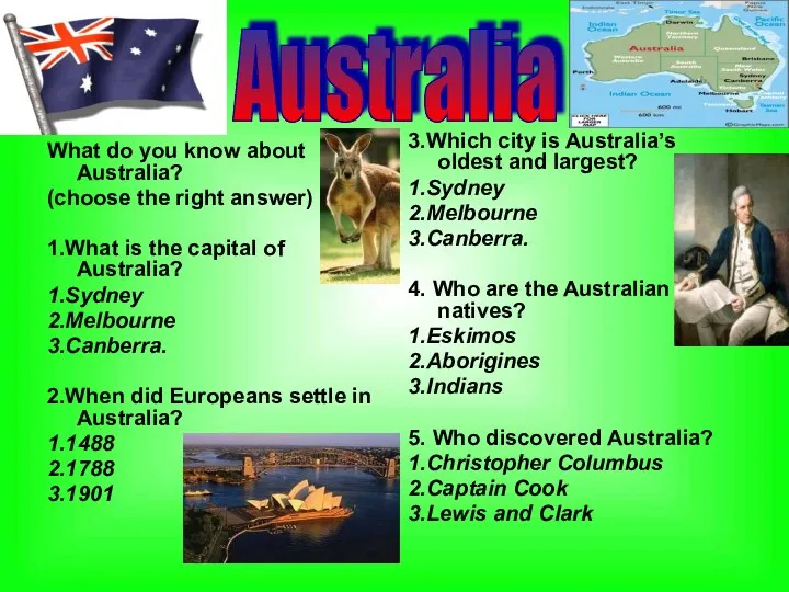 What do you know about Australia? (choose the right answer)