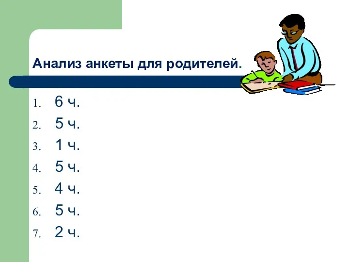 Анализ анкеты для родителей. 6 ч. 5 ч. 1 ч.