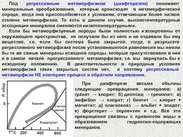 Под регрессивным метаморфизмом (диафторезом) понимают минеральные преобразования, которые происходят в