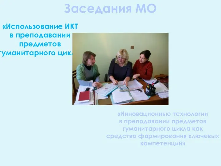 Заседания МО «Использование ИКТ в преподавании предметов гуманитарного цикла» «Инновационные