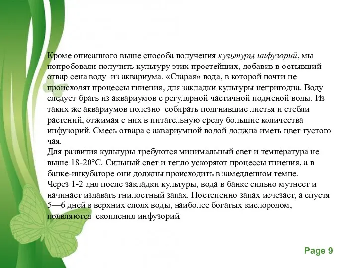 Кроме описанного выше способа получения культуры инфузорий, мы попробовали получить