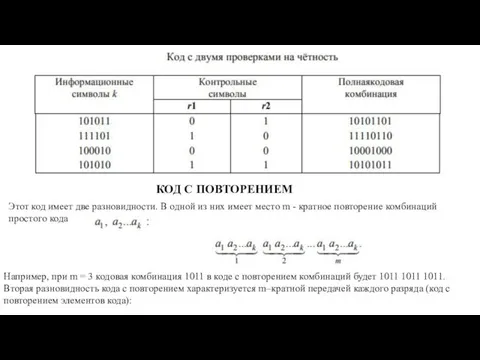 КОД С ПОВТОРЕНИЕМ Этот код имеет две разновидности. В одной