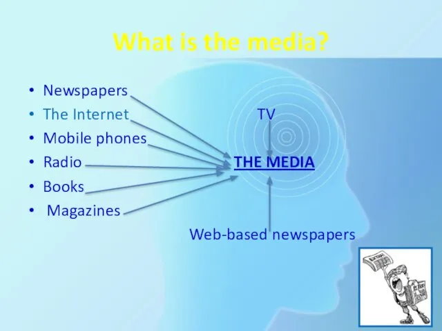 What is the media? Newspapers The Internet TV Mobile phones