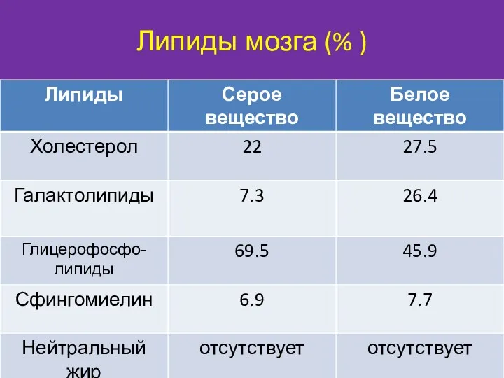 Липиды мозга (% )