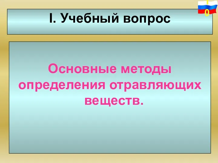 I. Учебный вопрос Основные методы определения отравляющих веществ.