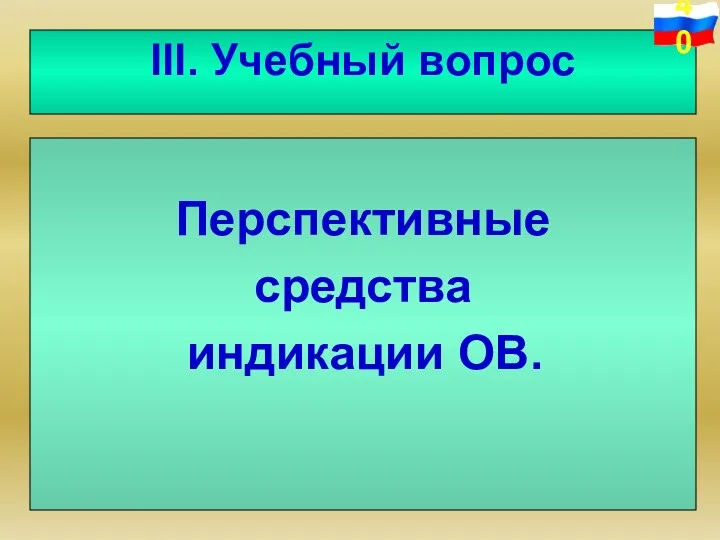 III. Учебный вопрос Перспективные средства индикации ОВ.