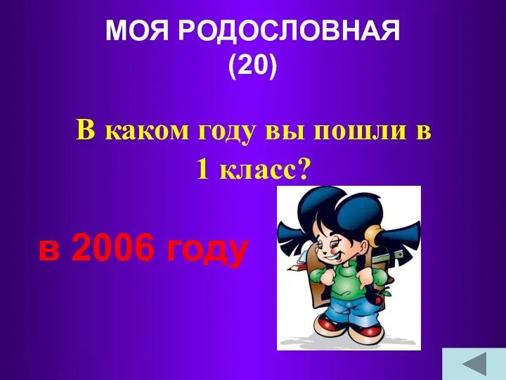 МОЯ РОДОСЛОВНАЯ (20) В каком году вы пошли в 1 класс? в 2006 году