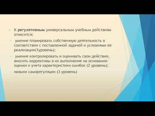 К регулятивным универсальным учебным действиям относится: умение планировать собственную деятельность