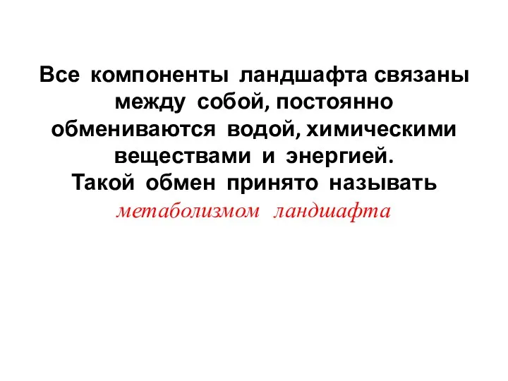 Все компоненты ландшафта связаны между собой, постоянно обмениваются водой, химическими