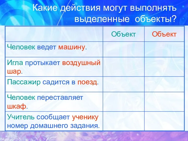 Какие действия могут выполнять выделенные объекты?