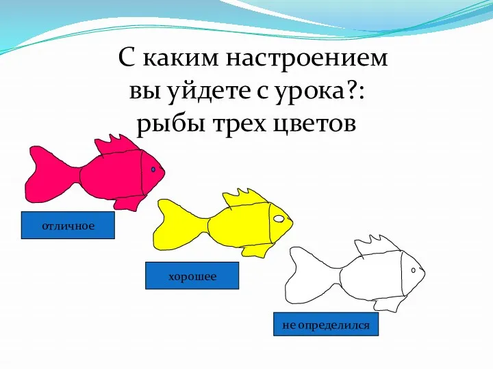 С каким настроением вы уйдете с урока?: рыбы трех цветов отличное хорошее не определился