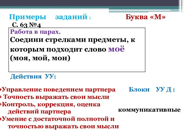 Действия УУ: Блоки УУ Д : Примеры заданий : Буква