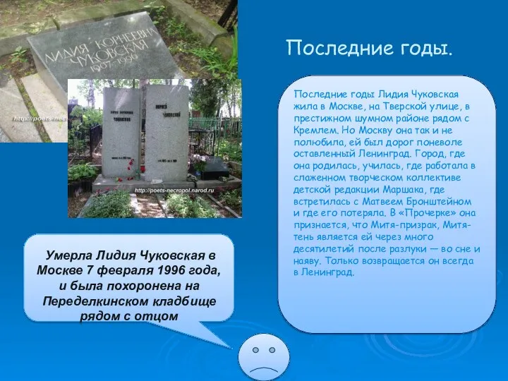 Последние годы. Последние годы Лидия Чуковская жила в Москве, на Тверской улице, в