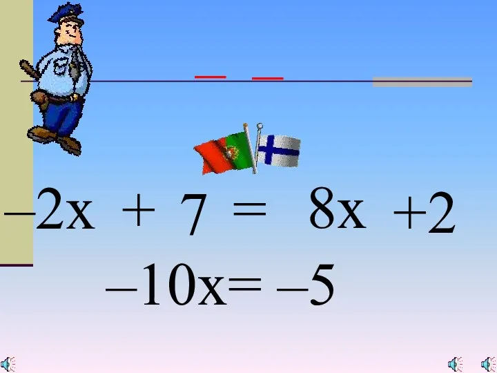 –2x + 7 = 8x +2 – – –10x= –5