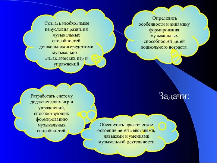 Задачи: Определить особенности и динамику формирования музыкальных способностей детей дошкольного