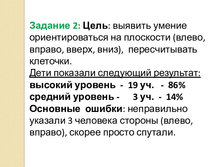 Задание 2: Цель: выявить умение ориентироваться на плоскости (влево, вправо,