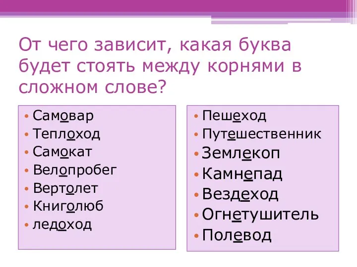 От чего зависит, какая буква будет стоять между корнями в