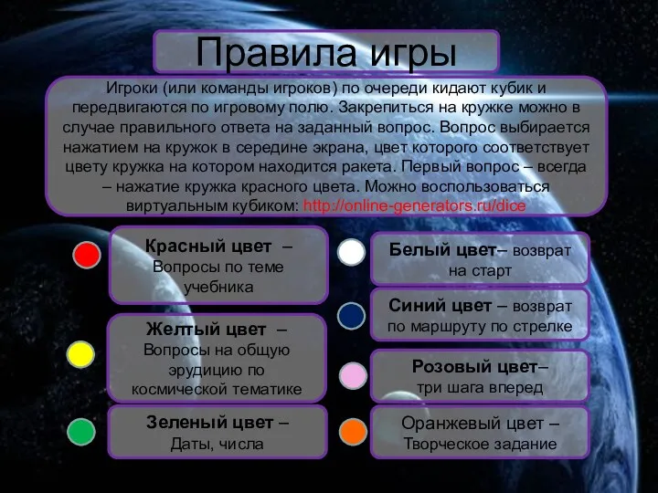 Правила игры Красный цвет – Вопросы по теме учебника Желтый цвет – Вопросы