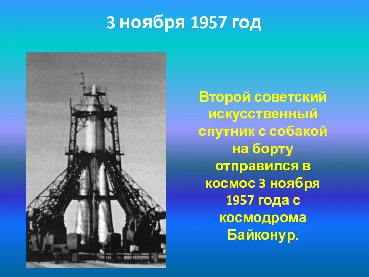 Второй советский искусственный спутник с собакой на борту отправился в