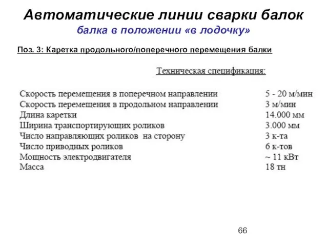 Автоматические линии сварки балок балка в положении «в лодочку» Поз. 3: Каретка продольного/поперечного перемещения балки