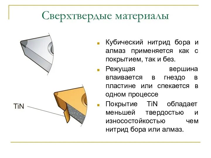 Сверхтвердые материалы Кубический нитрид бора и алмаз применяется как с