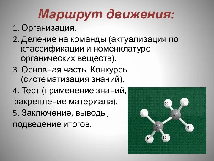 Маршрут движения: 1. Организация. 2. Деление на команды (актуализация по