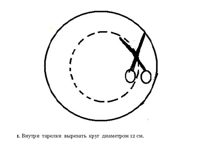 1. Внутри тарелки вырезать круг диаметром 12 см.