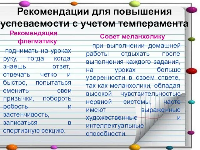 Рекомендации для повышения успеваемости с учетом темперамента Рекомендация флегматику поднимать