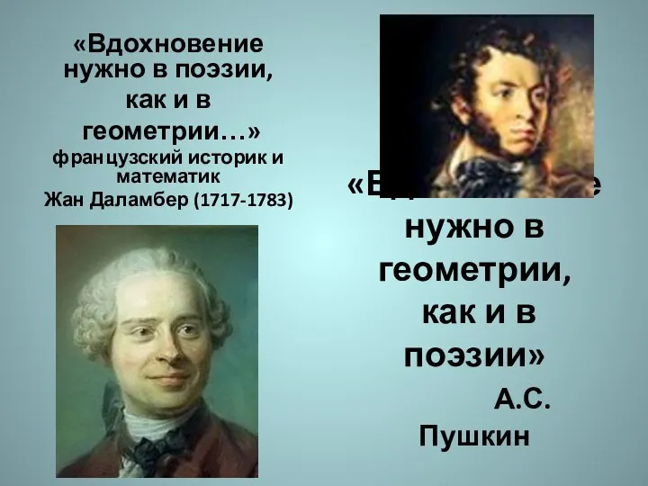 «Вдохновение нужно в геометрии, как и в поэзии» А.С.Пушкин «Вдохновение