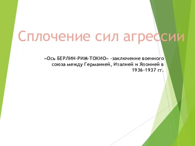 Сплочение сил агрессии «Ось БЕРЛИН-РИМ-ТОКИО» –заключение военного союза между Германией, Италией и Японией в 1936-1937 гг.