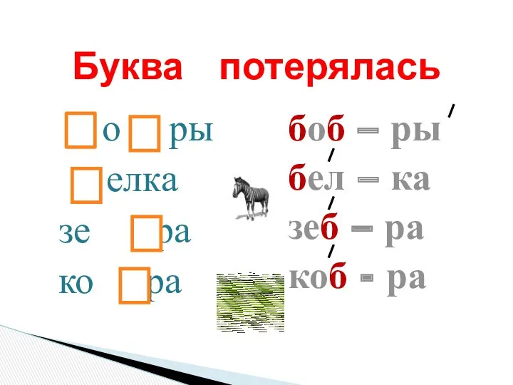 боб – ры бел – ка зеб – ра коб - ра о