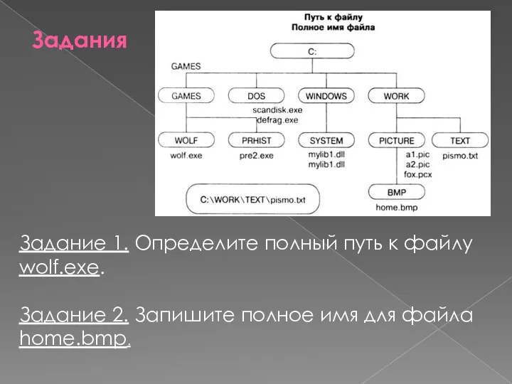 Задания Задание 1. Определите полный путь к файлу wolf.exe. Задание