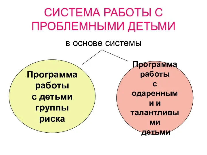 СИСТЕМА РАБОТЫ С ПРОБЛЕМНЫМИ ДЕТЬМИ в основе системы Программа работы