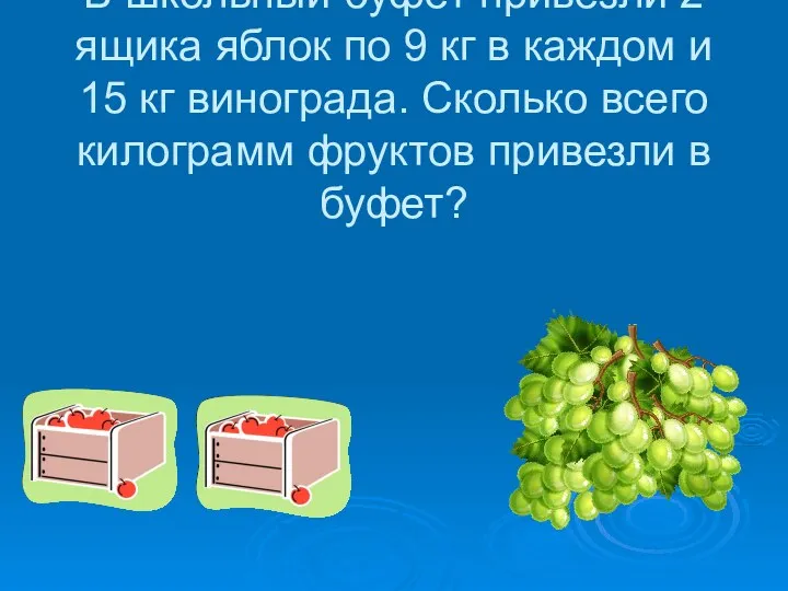 В школьный буфет привезли 2 ящика яблок по 9 кг