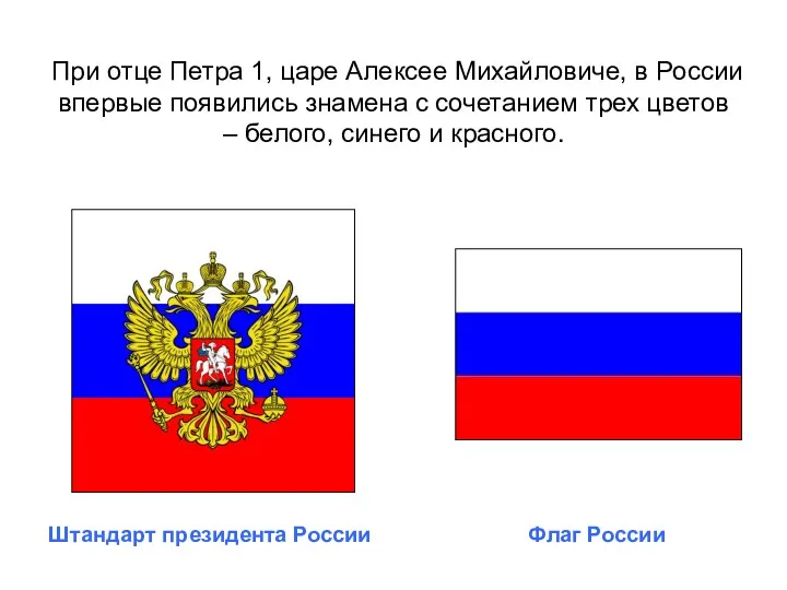 При отце Петра 1, царе Алексее Михайловиче, в России впервые появились знамена с