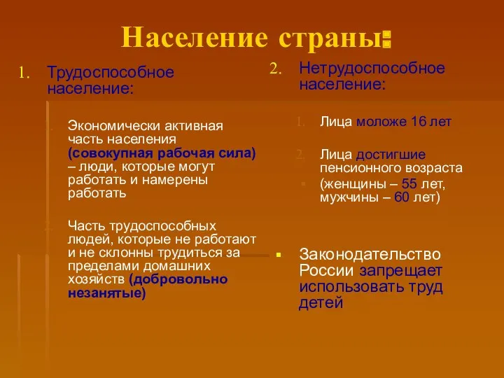 Население страны: Трудоспособное население: Экономически активная часть населения (совокупная рабочая