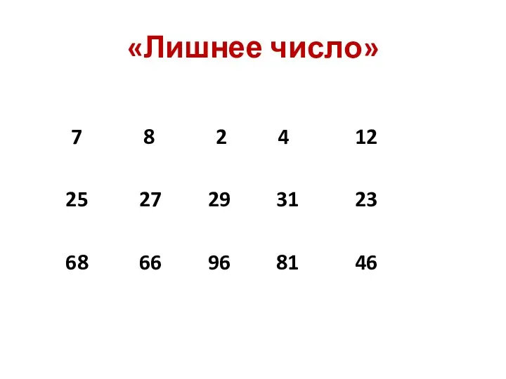 «Лишнее число» 7 8 2 4 12 25 27 29