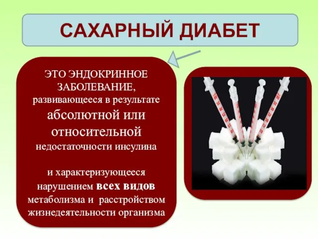 ЭТО ЭНДОКРИННОЕ ЗАБОЛЕВАНИЕ, развивающееся в результате абсолютной или относительной недостаточности