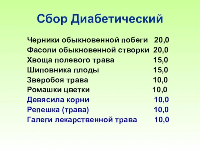 Сбор Диабетический Черники обыкновенной побеги 20,0 Фасоли обыкновенной створки 20,0