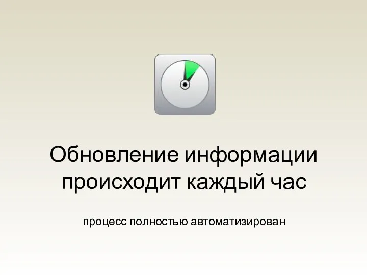 Обновление информации происходит каждый час процесс полностью автоматизирован