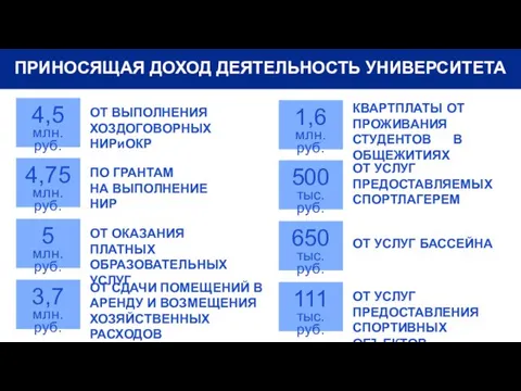 ПРИНОСЯЩАЯ ДОХОД ДЕЯТЕЛЬНОСТЬ УНИВЕРСИТЕТА