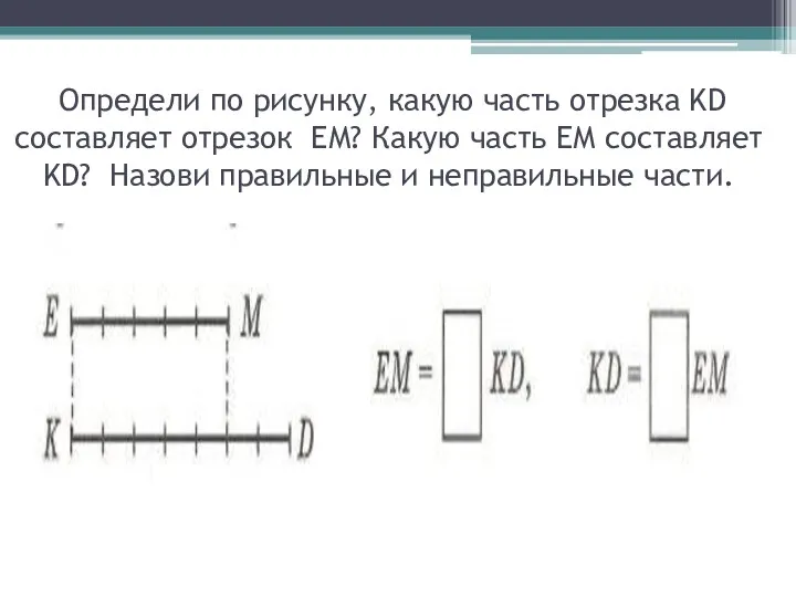 Определи по рисунку, какую часть отрезка KD составляет отрезок ЕМ?